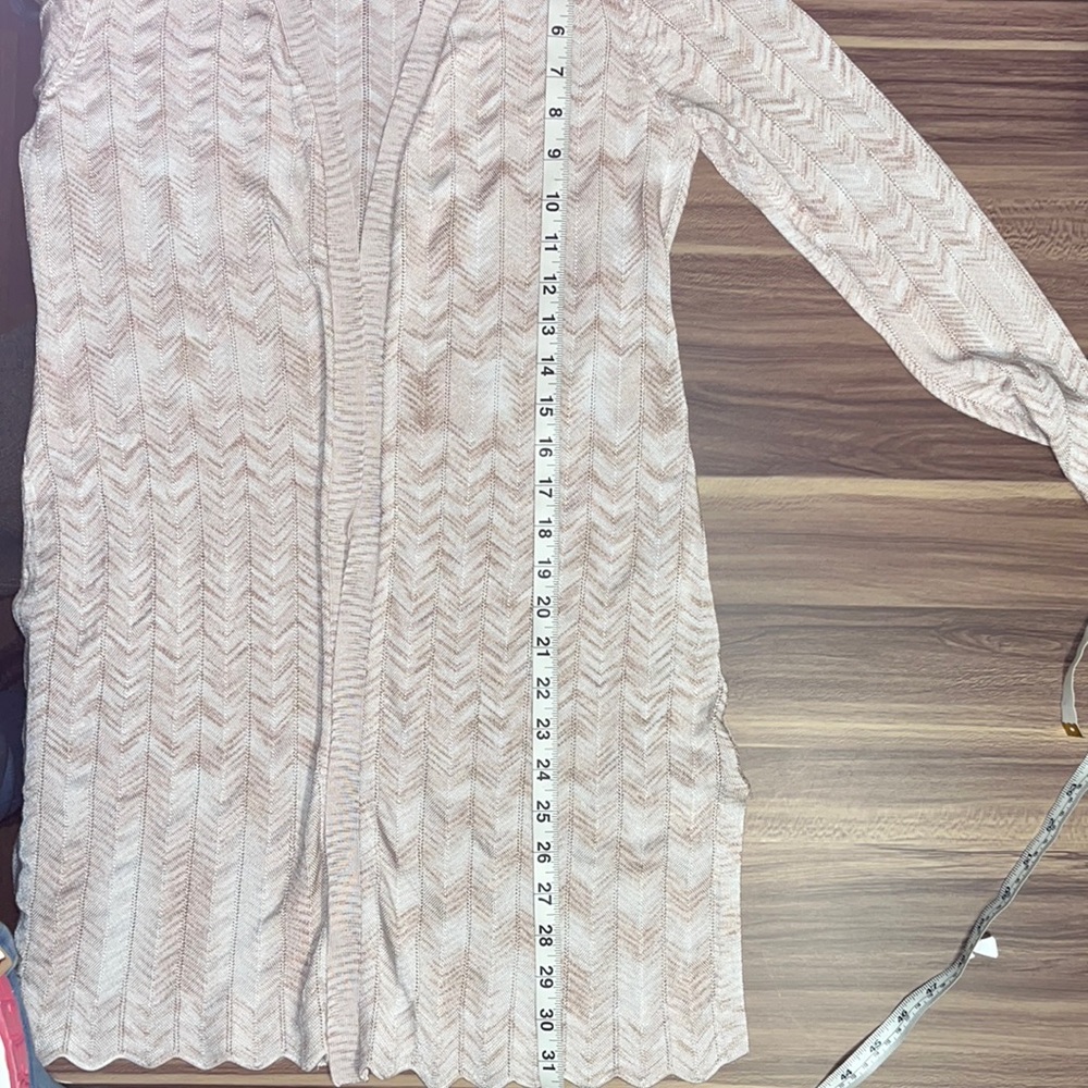 WHBM Chevron Pointelle beige open front long cardigan - Picture 13 of 16